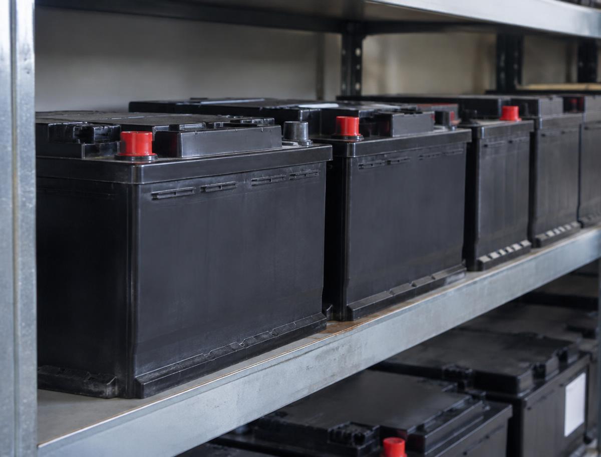 Battery shelves at Kapoor Battery & Inverter Hub in Gurugram